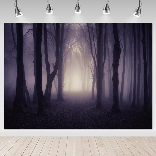 Mocsicka 7x5ft Halloween Backdrop Misty Woods Dark Gloomy Forest Vampire Witch Wizard Party Background Halloween Night Ghost Photography Backdrops
