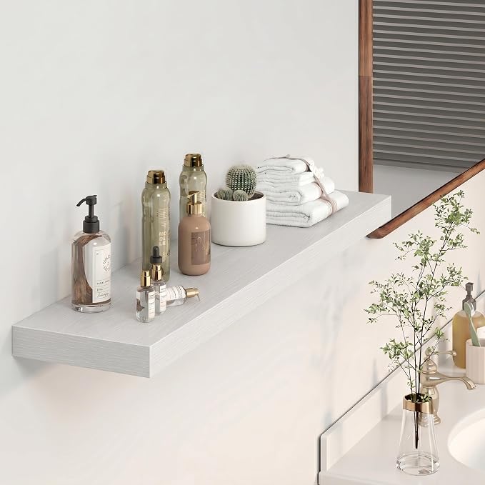 Heimlove 40 Inches Floating Shelves for Wall,9.3" Deep White Long Floating Shelves Set of 2,Large Display & Storage Shelf,Wall Shelf for Bathroom Bedroom Living Room Kitchen Office