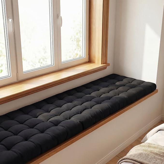 Wenqik Long Floor Cushion Large Floor Cushion with Brushed Cotton 74.8 x 27.5 x 3.15 in Jumbo Lounger Pillow for Outdoor Indoor Bay Window Meditation Yoga Reading Sleeping(Black)