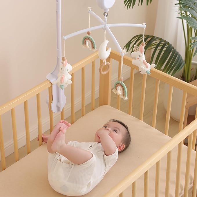 Crib Mobile 35 Lullaby Music, Cotton Baby Mobiles for Cribs & Pack N Play, Easy to Install, Stuffed Animals Hanging Toys Newborn Boys & Girls,Unicorn