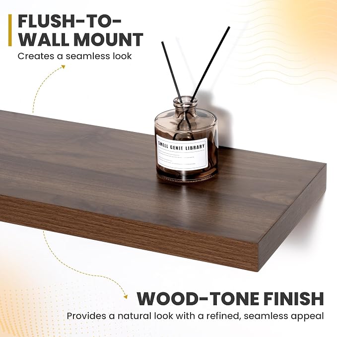 Acovy 40 Inch Floating Shelves, 9.3" Deep Floating Shelf Wall Mounted, 40" Wall Shelves, Rustic Deep Bookshelf, Large Display Shelves & Storage Shelves for Bedroom, Living Room, Walnut, Set of 2