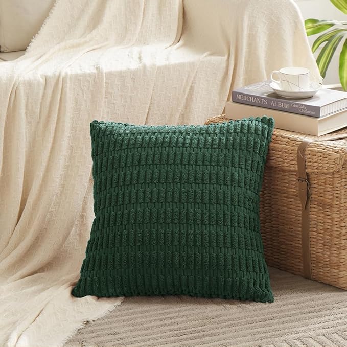 Fancy Homi 4 Packs Decorative Throw Pillow Covers for Living Room Couch Bed, Modern Farmhouse Boho Home Décor Accent Cushion Case, 16" x 16" (Pack of 4), Dark Green