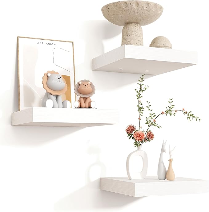 Venusmiles 8"x8" Square Floating Shelves for Wall, White Finish, 3-Pack | Engineered Wood Wall Shelves with Invisible Brackets for Living Room, Bedroom, Bathroom, Office & Kitchen Storage