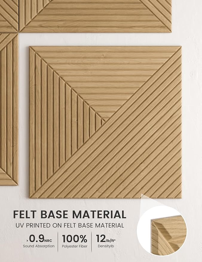 Fluxynara Large Felt Bulletin Board,Cork Board Alternative 70.87'' x 47.24'' Art Acoustical Wall Panels-6 Pack with 60 Adhesive Tabs,for Recording Studio/Home Offices-Natural Oak/Facet