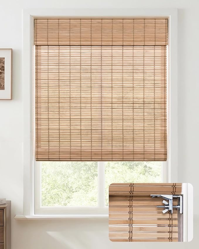 UNISHADES No Drill Cordless Bamboo Roman Shades, 20×64 in, Sand Tan | Natural material, Light Filtering, Easy Install