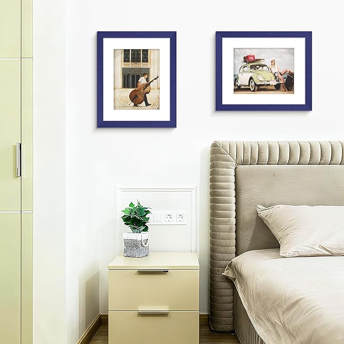 Picrit 12x16 Picture Frame Set of 12, Display 8.5x11 with Mat or 12x16 without Mat, Photo Frames for Wall Mounting Display, Navy Blue
