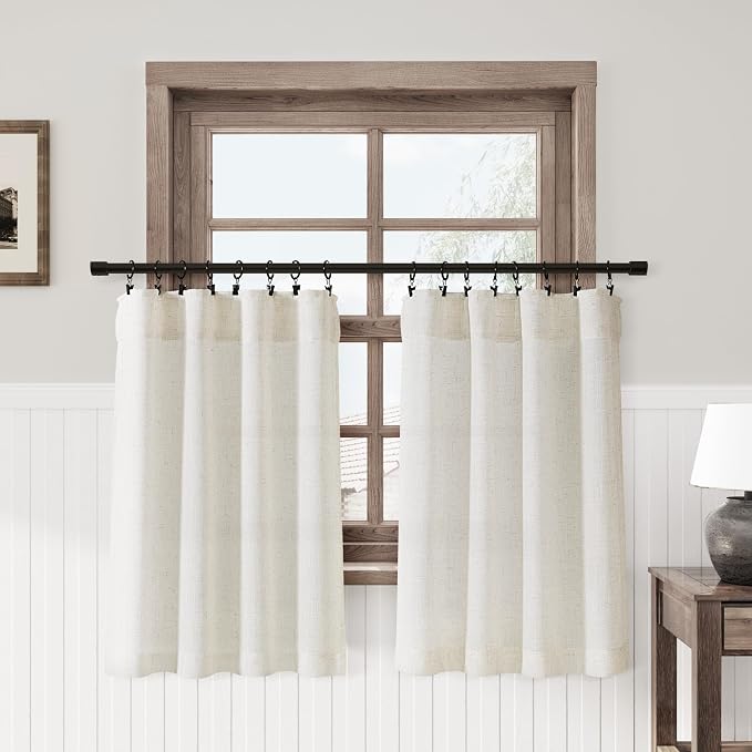 Nanspring Boho Kitchen Linen Curtains 24 Inch Length Curtains Small Window Drapes Farmhouse Cafe Rustic Airy Flax Country Back Tab Rod Pocket Bathroom Curtain Over Sink 2 Panels Cream 24Wx24L