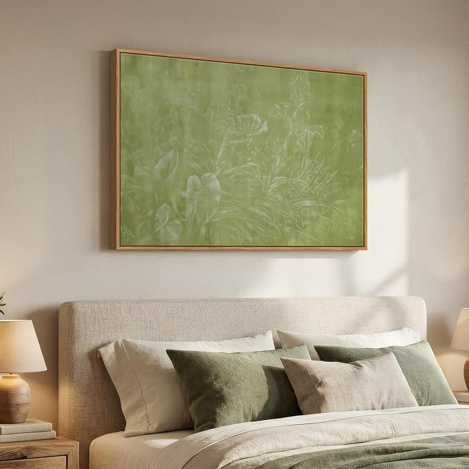 Framed Green Abstract Botanical Wall Art, Modern Minimalist Sage Green Canvas Prints Artwork for Walls, Flower Silhouette Paintings Wall Decor for Living Room Bedroom Dinning Room Office, 24x36 In