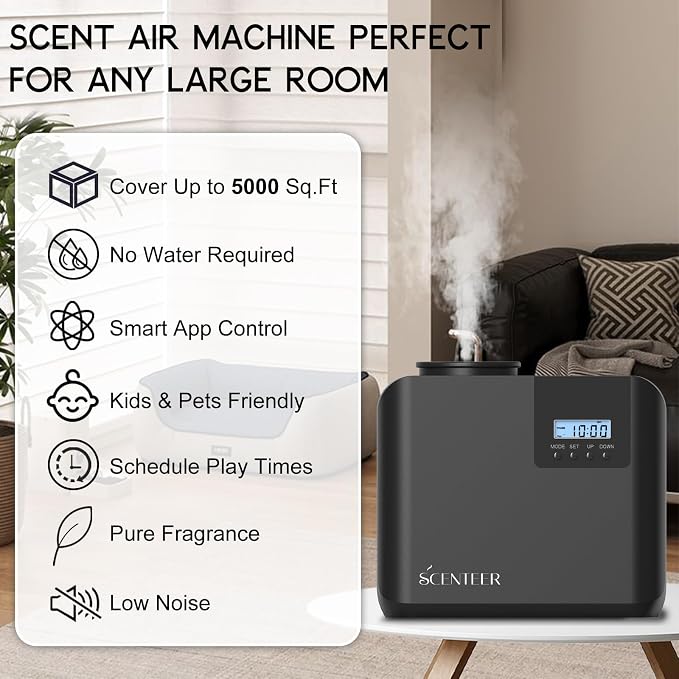 2026 Upgraded HVAC Scent Diffuser Machine Kit, Cover 5000 Sq.Ft, Wi-Fi Control, Scent Air Machine for Home,Waterless Cold Air Aromatherapy Essential Oil Hotel Fragrance Diffuser for Large Room - Black