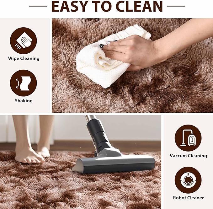 FinRèc Brown Rugs for Bedroom Living Room, 4x6 Feet Plush Fluffy Shag Area Rug, Non-Slip Fuzzy Furry Shaggy Rug for Kids Room Dorm Room Home Decor, High Pile Soft Floor Carpet