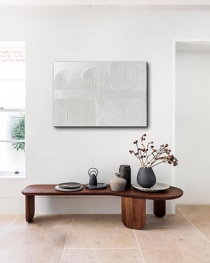 Creespi White Textured Wall Art - Hand Painted Abstract Oil Painting On Canvas 28x40 inch,Large Modern Minimalist 3D Art Painting for Wall Decor