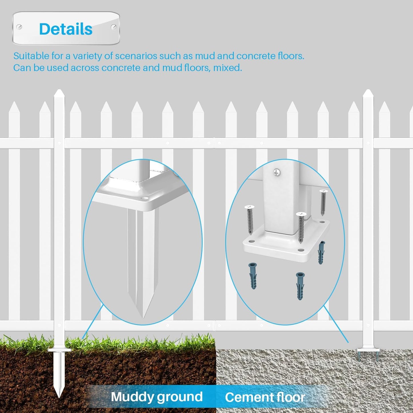Patio 7 Sets Vinyl Picket Fence Panels 36" H x 84" W White PVC Decorative Fence for Front Yard Porch Patio Deck Pool Air Conditioner Fence Safety Dog Fence (34 Pickets, Straight)