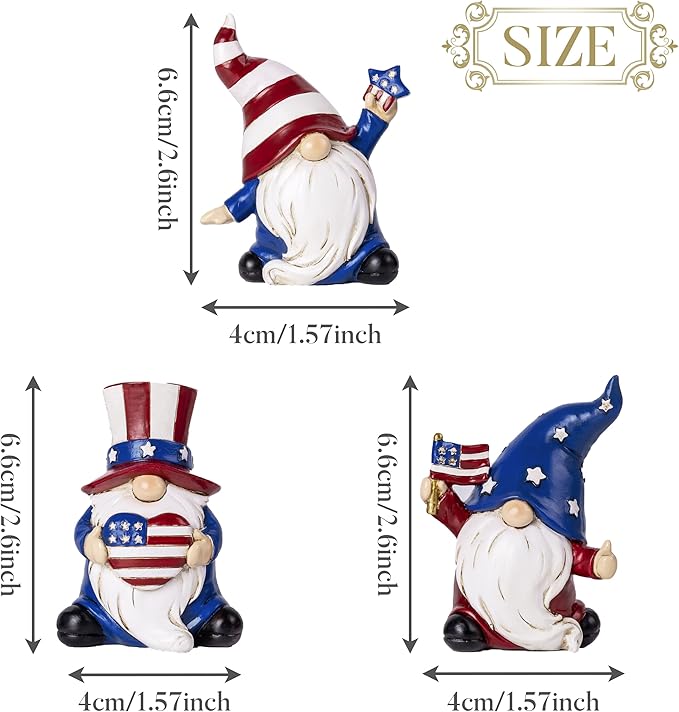 Valery Madelyn 4th of July Gnomes Decorations, Memorial Day Decorations for Home Decor, Medium 3Pcs Patriotic USA 250th Anniversary Decorations, Stars and Stripes Gnomes Figurine for Independence Day