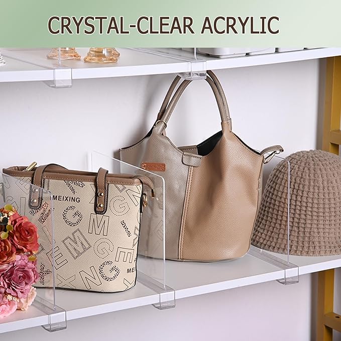 12Pcs Shelf Dividers for Closet Organization, Closet Purse Organizer Acrylic Shelf Dividers Purse Closet Organizer Closet Dividers for Bedroom, Kitchen, Bathroom, for Clothes Books Sweaters (12Pack)