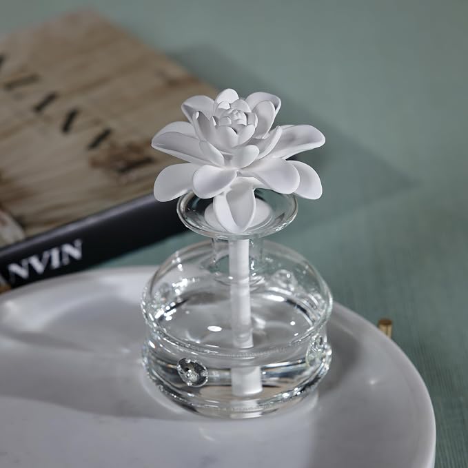 Zodax Grand Casablanca Porcelain Oil Diffuser - Home Fragrance Oil Diffuser Ideal for Living Room, Bathroom, Office - Flower Design - Gift Box Packaging Included - Casablanca Lily - 6.76 Oz.