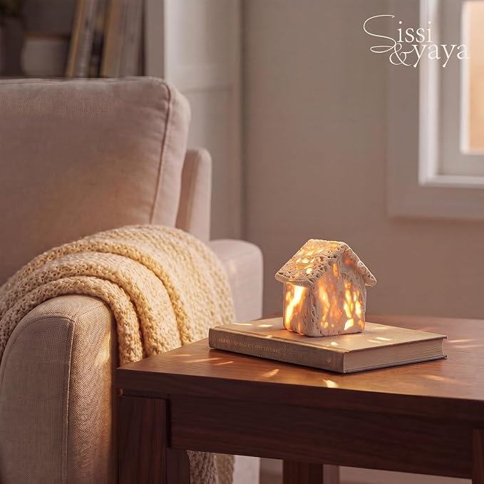 Sissi & yaya Marble Mood Light, 3-Color Dimmable LED Night Light, Travertine Bedside Ambiance Lamp for Home Decor & Gift