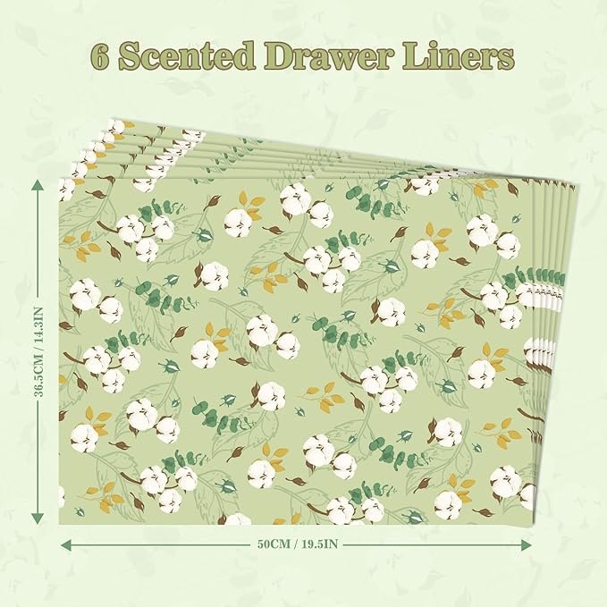 SCENTORINI Scented Drawer Liners for Dresser, 6 Sheet Clean Cotton Scent Drawer Paper Liners for Bedroom Drawer Home Closet Shelf