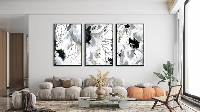 Large Framed Wall Art Canvas - Natural Framed Art Abstract Canvas Pictures for Living Room Modern Canvas Prints for Bedroom Black Float Framed Artwork for Home Office Kitchen Decor 16" X 24" X 3