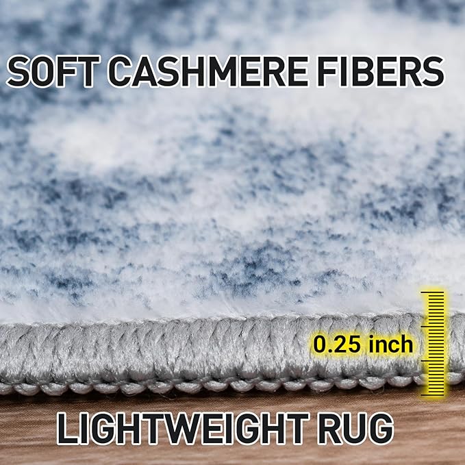 6x9 Area Rugs Washable Rug: Large Modern Abstract Living Room Rug Soft Anti-Skid Thin Carpet Indoor Floor Non-Shedding Carpets for Bedroom Dining Room Farmhouse Nursery Home Office Blue White
