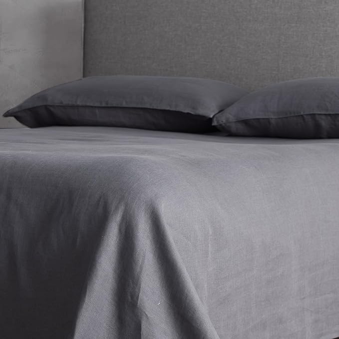 DAPU 100% Linen Pillowcases 20x40 Inches Pillow Cases (Pack of 2) with Envelope Closure, Stone Washed Breathable and Cooling (Dark Gray, King)