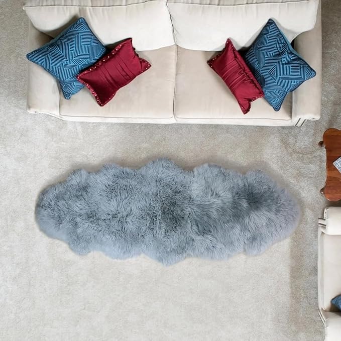 Woolous Gray Sheepskin Rug 2x6 ft - Genuine New Zealand Sheep Skin Runner Rug, Soft Thick Natural Double Pelt Rug for Bedroom, Living Room, and Bedside Decor | Genuine New Zealand sheepskin double pelt with soft thick wool. Ideal as gray runner rug, be...