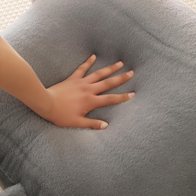 Large Plush Backrest Pillow for Sitting in Bed,Faux Fur,Gray | 19" Back Pillow with Arms Supports Adults,College Students,Elbows & Forearms for Dorm Reading,Gaming,Watching TV