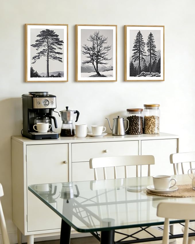 PHOPAGO Vintage Antique Tree Framed Wall Art Black and White Retro Forest Wall Decor Nature Wilderness Sketch Paints Modern Decor - 11x14in Natural Framed