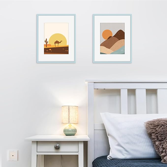 Picrit 11x14 Picture Frame Set of 12, Display 8x10 with Mat or 11x14 without Mat, Photo Frames for Wall Mounting or Table Top Display, Blue