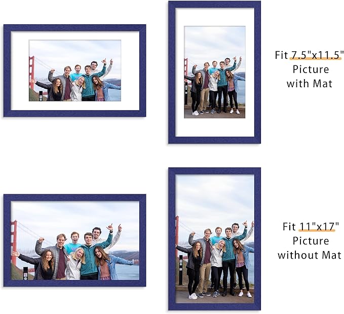 Picrit 11x17 Picture Frame Set of 12, Display 8x12 with Mat or 11x17 without Mat, Photo Frames for Wall Mounting Display, Navy Blue
