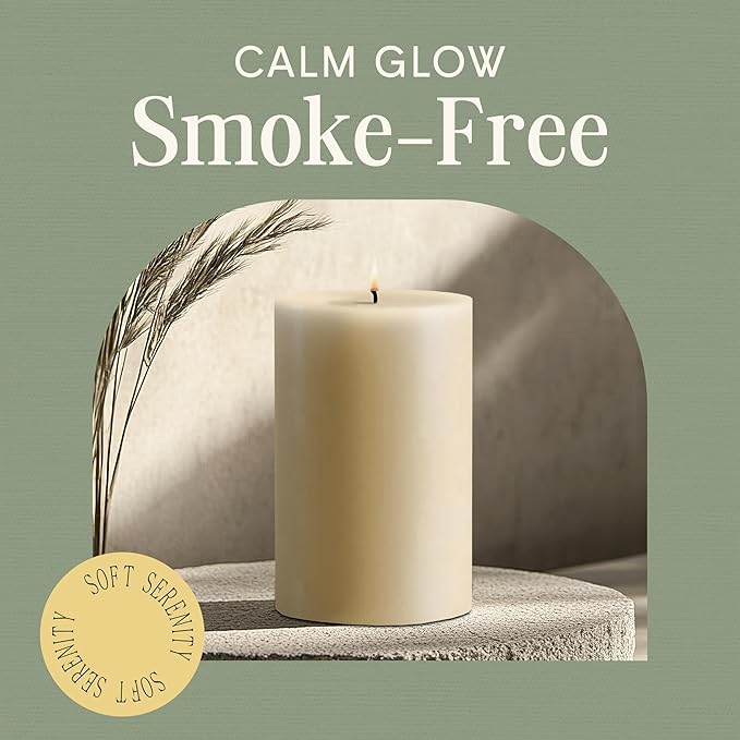 Mister Candle Unscented 4"x6" Ivory Pillar Candle, Solid Color, Cotton Wick, Dripless & Smokeless, Premium Wax Candle for Home Decor, Handmade, 120 Hour Burn Time
