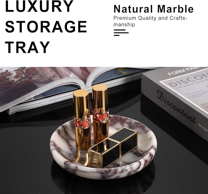 Small Round Key Bowl for Entryway Table - 5.5" Natural Marble Jewelry Dish Tray Decorative Key Plate Holder Catch All Bowl for Earring Necklace Ring Holder for Bathroom