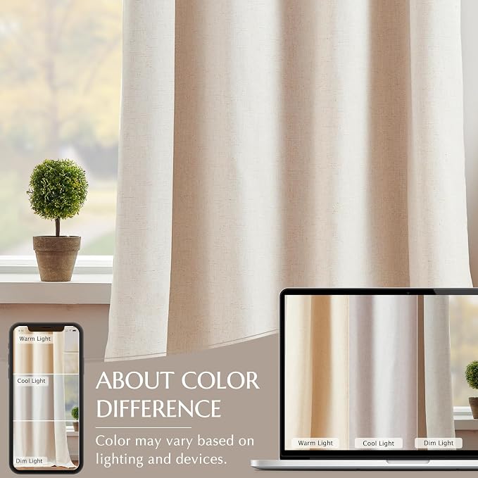 jinchan Short Blackout Curtains for Bedroom 63 Inch Length Pretty Linen Drapes Thermal Kitchen Traverse Curtains with Grommet Light-Locking Lined Basement Window Drapes Natural (50W x 63L 2 Panels)