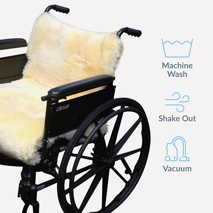 Sheepskin Ranch Natural Wool Wheelchair Seat Cover, Cushion for Pain Relief, Discomfort, Skin Irritation Mobility Chair Cover