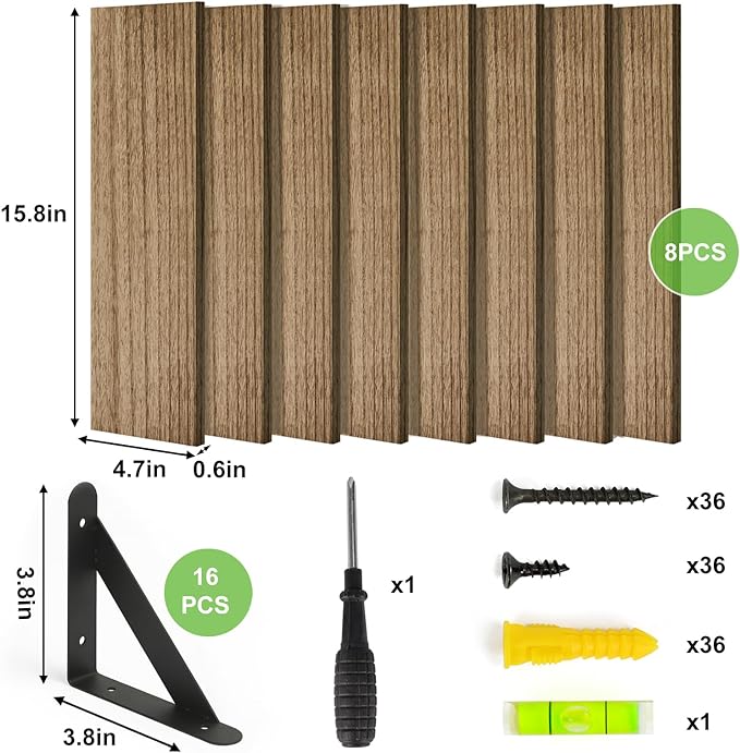 Fixwal Shelves for Room Wall, Width 4.7in Rustic Wood Wall Storage, Floating Shelves for Bedroom, Living Room, Kitchen, Bathroom, Office Decor and Plants Display (Set of 8 Carbonized Black)
