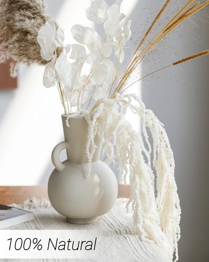 20Pcs Preserved Hanging Amaranthus Flowers - Ivory White 23"-27" Extra Full Cascading Dried Florals for Wedding Decor, Arch Installations, Vase Filler, Home Styling
