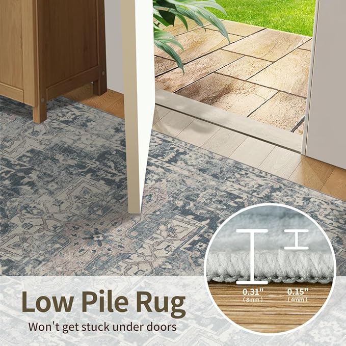 Rugxara Entryway Rug Door Mat, Washable Samll 2x3 Rug, Blue Boho Front Door Mat, Non Slip Area Rugs, Low Pile Throw Accent Entry Carpet for Indoor Entrance, Bathroom and Kitchen(Blue 2x3ft)