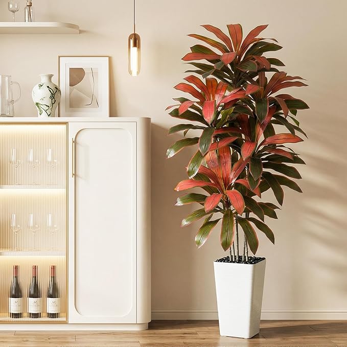 Artificial Dracaena Tree：5FT Faux Silk Tropical Yucca Floor Trees Realistic Fake Green Plant with Natural Wood Trunk & Lifelike Leaves for Home Office Decor Indoor & Outdoor (5FT,1-Pack,White)