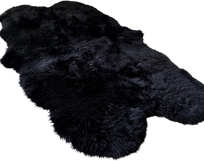 Woolous Sheepskin Rug 4x6 – Genuine New Zealand Large Quad Real Natural Lambskin Area Rug Carpet for Bedroom, Living Room, and Nursery Décor（Black,Quad pelt 4x6） | Genuine 4 pelt lambskin rug, real natural Quad Sheepskin fur carpet for bedroom, living ...