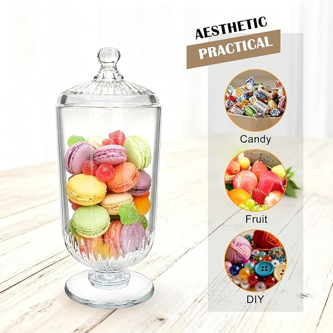 24fl oz Glass Candy Jars with Lids,3 Pack Apothecary Jars,Storage Jar for Candy, Cookies, Snacks, Kitchen Pantry, Clear Glass Jar for Countertop Display & Party Favors，700ml