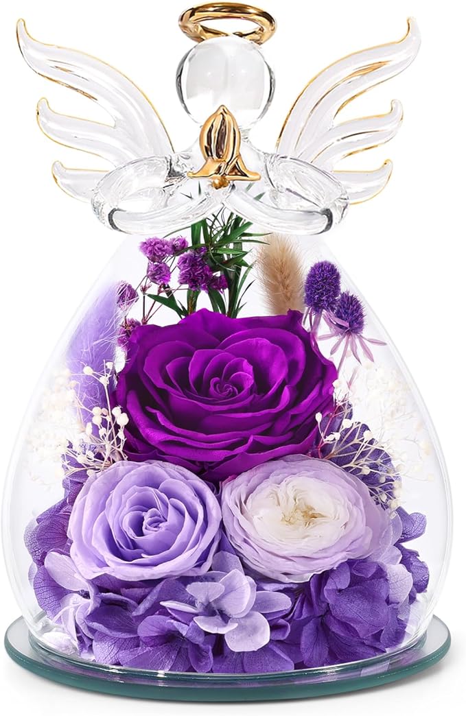 Bessol Gifts for Mom Birthday Flowers for Women Mothers Day Flowers for Delivery Preserved Roses Forever Flower in Glass Angel Figurines Fresh Eternal Rose for Grandma Wife Sister Daughter Friends