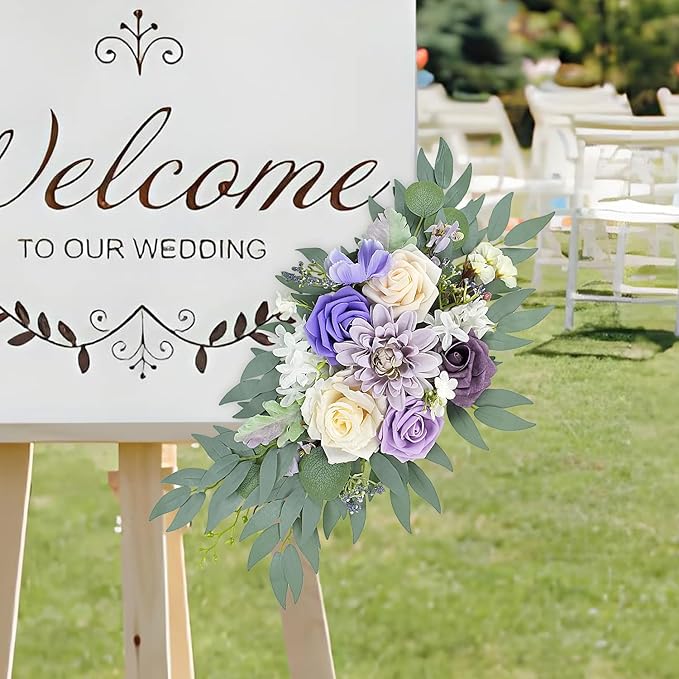 Purple Wedding Arch Flowers Set of 2, Artificial Arch Faux Flower for Centerpieces Party Home Decor, Ceremony Retirement, Birthday, Photo Backdrop Decor (Purple)