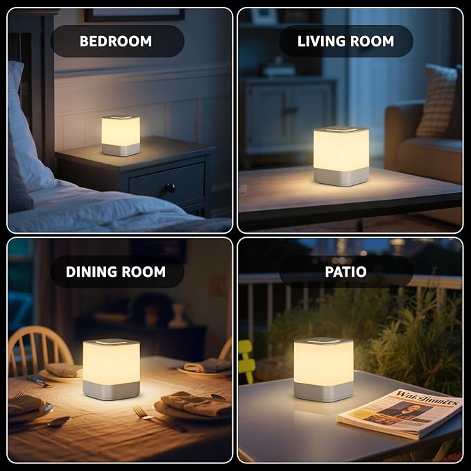 uuffoo 2 Pack Rechargeable Night Light Lamp 3 Color Touch Dimmable LED Portable Table Lamp Battery Operated, USB Changing, Small Cordless Lamp for Bedside Bedroom Travel