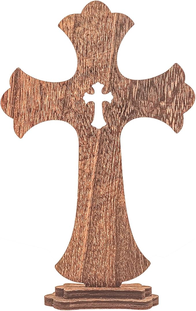 9 Inch 12 Pack Brown Wood Standing Crosses Wooden Tabletop Cross Rustic Cross for Baptism Centerpieces Home Church Decor Prayer Gifts