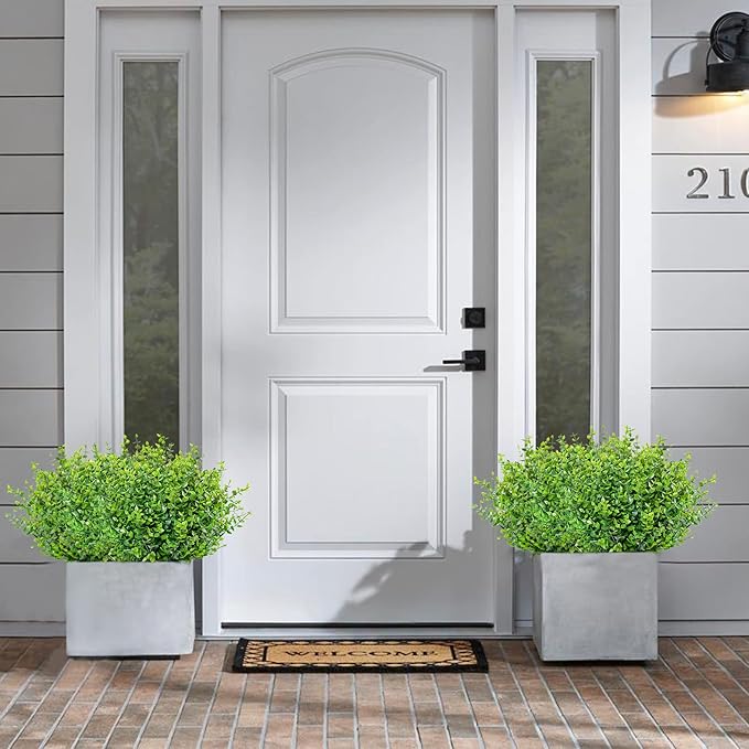 Ouddy Decor 24 Bundles Artificial Greenery Stems Fake Plants Outdoor UV Resistant Faux Plastic Boxwood for Kitchen Office Garden Porch Farmhouse Window Box Home Decor