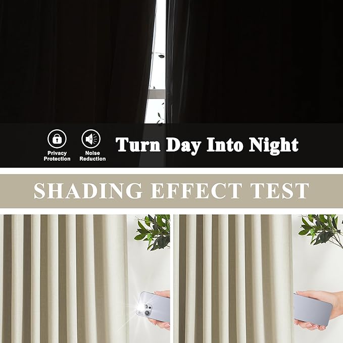 Vision Home Sand Pinch Pleated Full Blackout Curtains Linen Blended Room Darkening Window Curtains 120 inch for Living Room Bedroom Thermal Insulated Pinch Pleat Drapes with Hooks 10ft 40" Wx120 Lx2