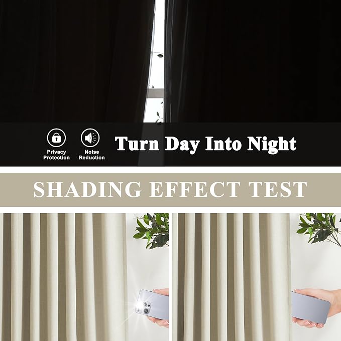 Vision Home Sand Pinch Pleated Full Blackout Curtains Linen Blended Room Darkening Window Curtains 90 inch for Living Room Bedroom Thermal Insulated Pinch Pleat Drapes with Hooks 1 Panel 60" Wx90 L