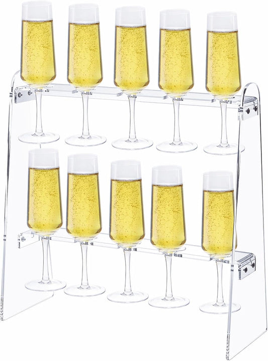 Tosnail 2-Tier Champagne Flute Glass Holder Stand, 10 Slots Champagne Flute Tabletop Stemware Hanging Display Rack for Party, Fits Up to 9 Inch Glasses