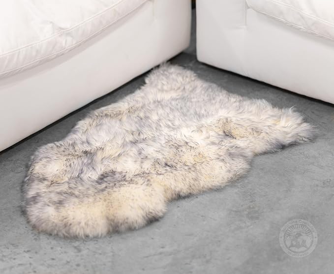 Sunshine Cowhides Sheepskin Rug - 100% Genuine Sheepskin Chair Throw Cover & Area Rugs for Living Room, Bedroom, Office Floor & Bathroom, Premium Decor for Aesthetic Living (Tipped Gray)
