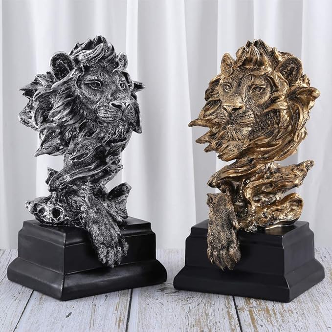 H&W Sandstone Lion - The King of Beasts - Statue Decoration for Home/Study/Living Room, Great Collectible Figurines, Best Gift for The Man, Golden Color (HH17-D2)