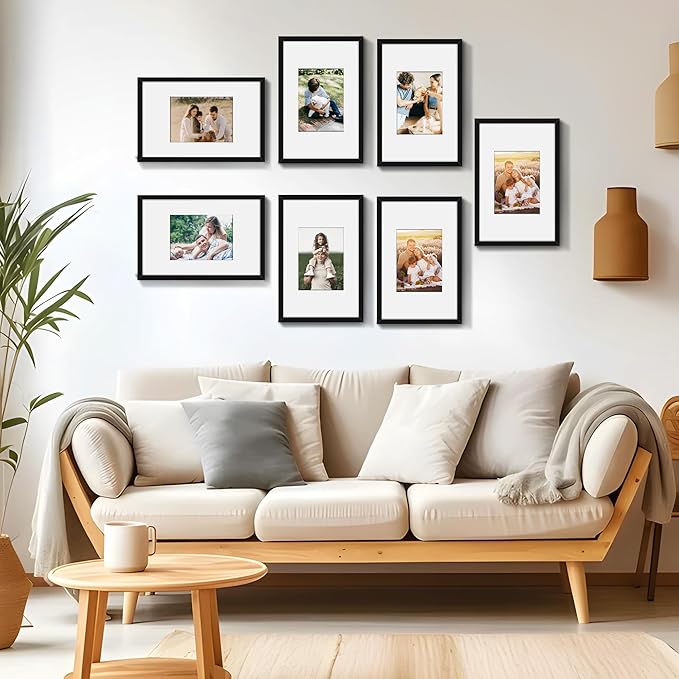 Picrit 9x14 Picture Frame Set of 12, Display 6x8 with Mat or 9x14 without Mat, Photo Frames for Wall Mounting or Table Top Display, Black